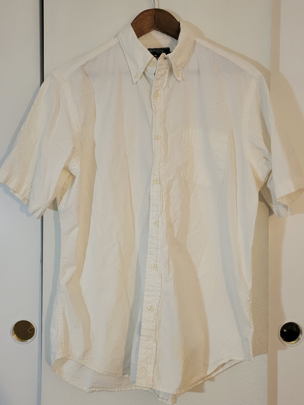 American Living Men's Cream Short-Sleeve Button-Down Shirt 100 % Cotton